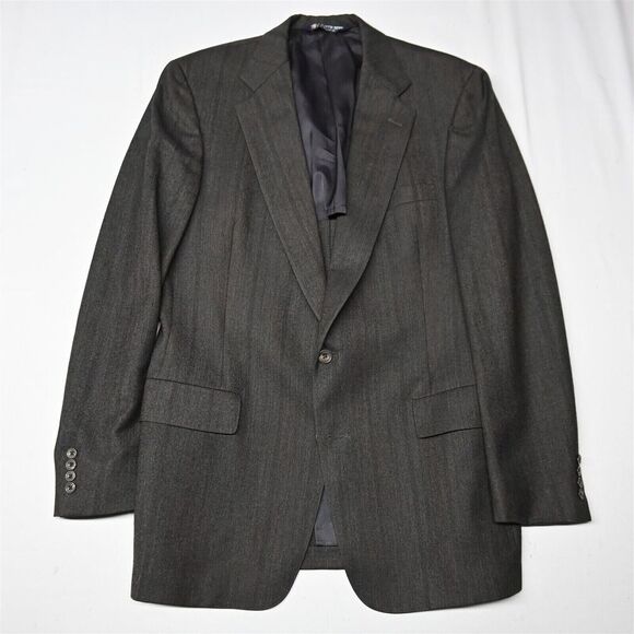 Vtg Austin Reed Brown Herringbone 90s 40R Virgin Wool Blazer‎ Sport Jacket Coat